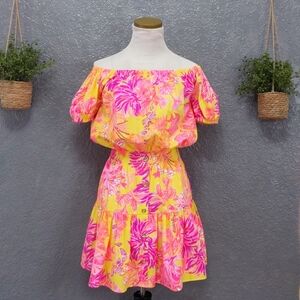 Lilly Pulitzer Calla Yellow Pink Jesiba Romper Midi Dress XS